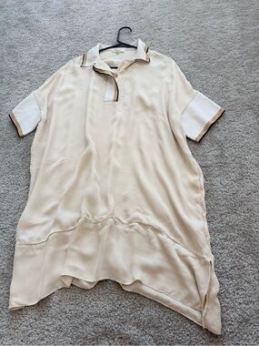 rag & bone Cream Short-Sleeve 100% Silk oversized Polo dress